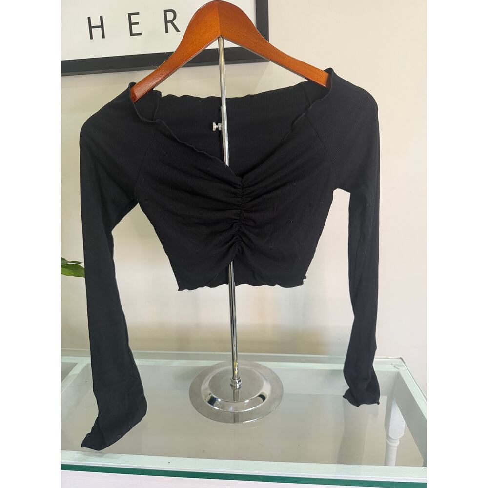 Dazy Ribbed Ruched Front Crop Top - Size S